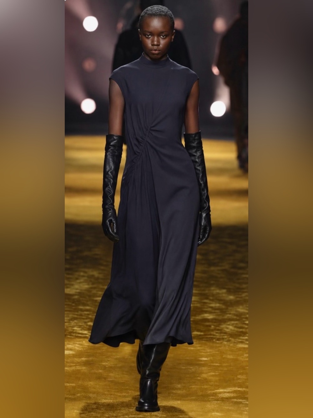 Boss Hugo Boss Women Runway Edition Midi Dress Size 6 Navy Blue Luxury Cocktail